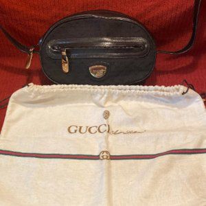 Authentic Gucci Crossbody Purse/Bag With Full Monogram, Black Leather and Fabric